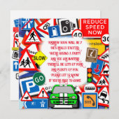 Invitation Signes de route colorés, fête d'anniversaire (Devant / Derrière)
