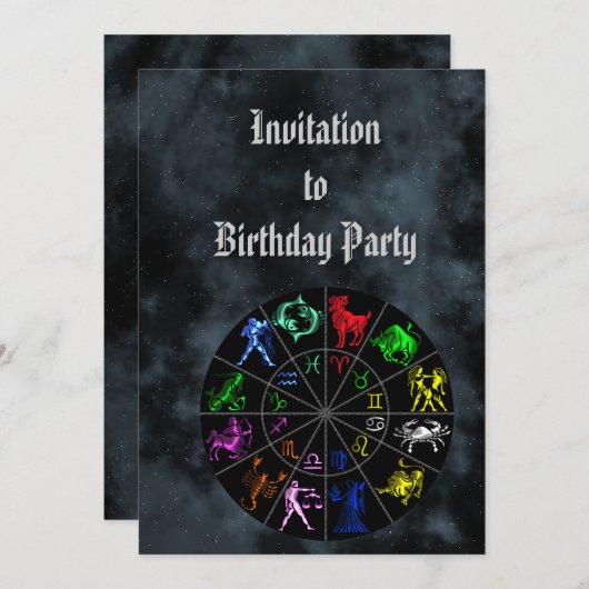 Invitation Signes zodiaques (Devant / Derrière)