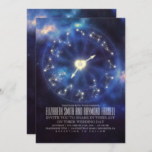 Invitation Signes zodiaques | Mariage de nuit étoilé (Devant / Derrière)