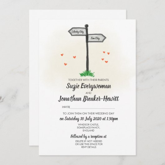 Invitation Signposts Mariage (Devant / Derrière)