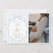 Invitation Silencieux Goose Blue Bow Boy Baby shower photo (Devant)