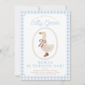 Invitation Silencieux Goose Blue En vichy Garçon Anniversaire (Devant)