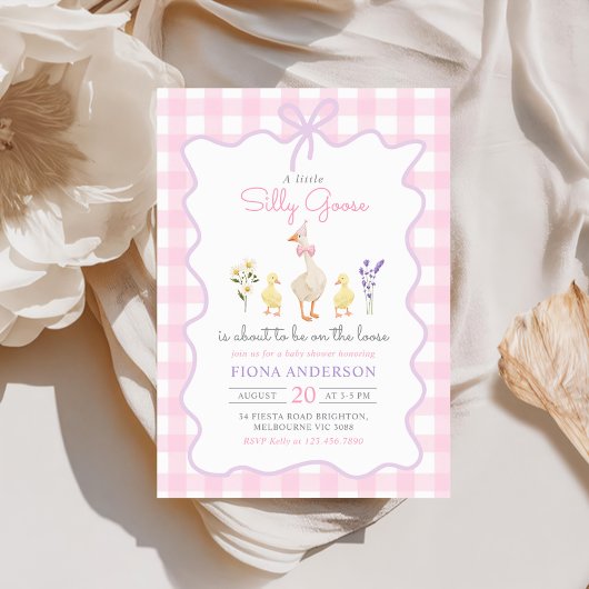 Invitation Silencieux Goose Rose En vichy Bow Duck Baby showe