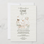 Invitation Silencieux Oie 1er Anniversaire Green Stripes (Devant)