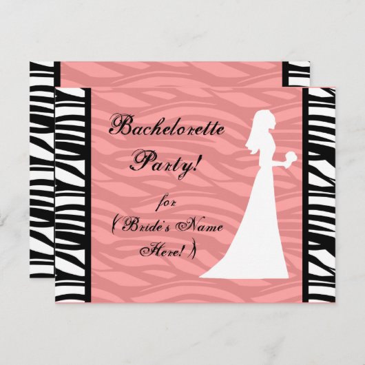 Invitation Silhouette Bachelorette Party en silhouette rose e (Devant / Derrière)