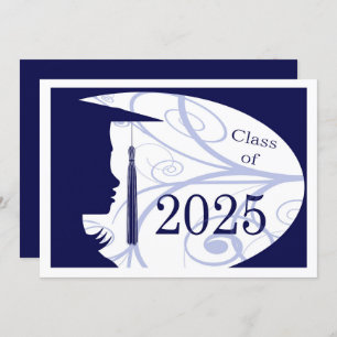 Invitation Silhouette bleu et blanc 2025 Graduation Party