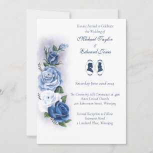 Invitation Silhouette Botanique Gay Régence Bleu Romantique