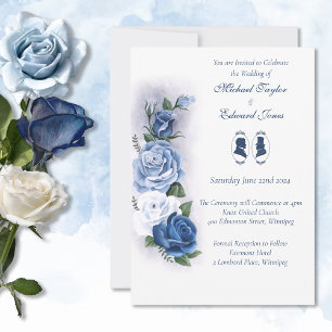 Invitation Silhouette Botanique Gay Régence Bleu Romantique 