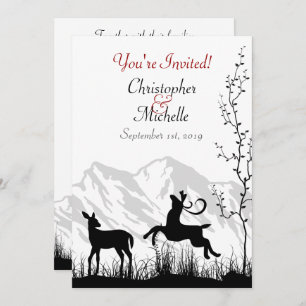 Invitation Silhouette Cerf et Montagnes Noir, Blanc Mariage