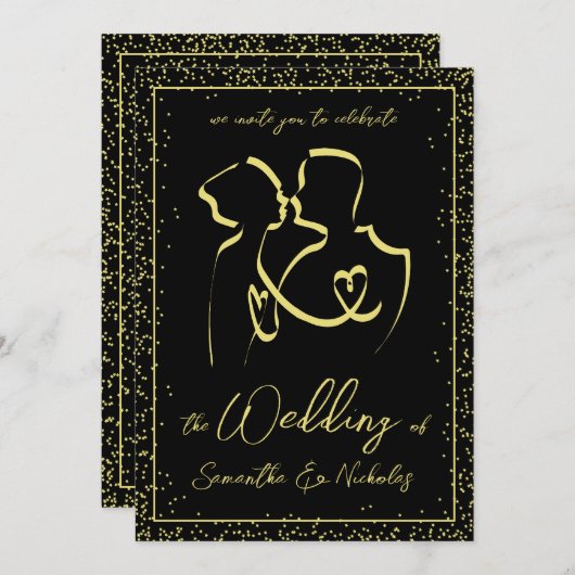 Invitation Silhouette d'amoureux dessin au trait mariage (Devant / Derrière)