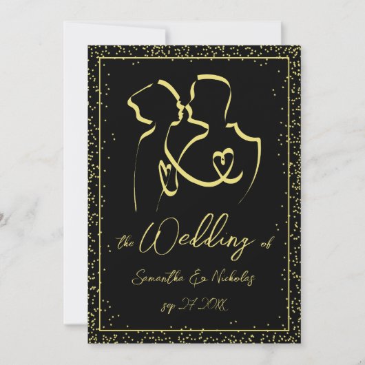 Invitation Silhouette d'amoureux dessin au trait mariage (Devant)