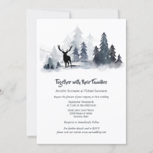 Invitation Silhouette de cerf de la forêt bleu-gris foncé