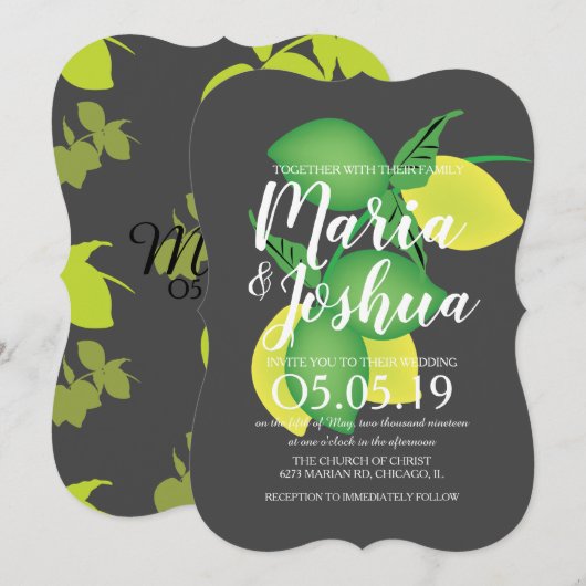 Invitation Silhouette de citron vert jaune frais gris pour ma (Devant / Derrière)