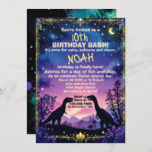 Invitation Silhouette de dino avec thème dinosaure nocturne (Devant / Derrière)