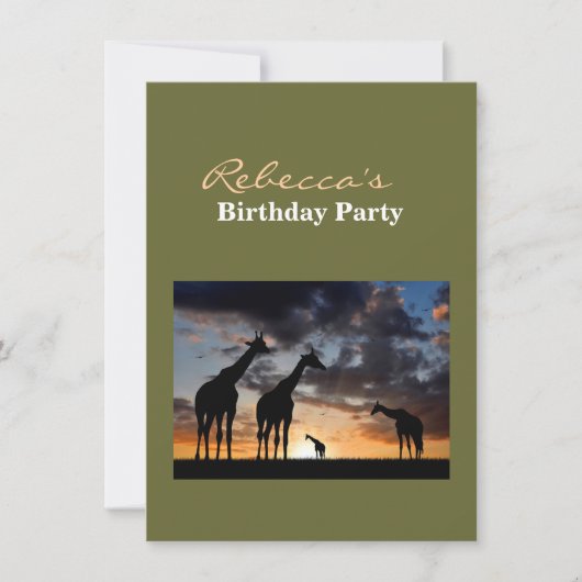 Invitation silhouette de girafe d'animal sauvage de safari de (Devant)