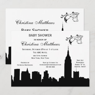 Invitation Silhouette de la skyline de NYC Baby Shower Cigogn