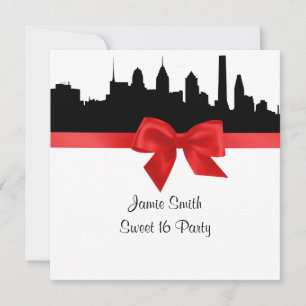 Invitation Silhouette de la skyline de Philadelphie Rouge Swe