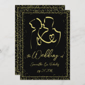 Invitation Silhouette de Lovers Line Mariage Art (Devant / Derrière)