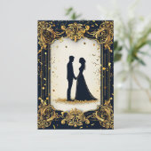 Invitation Silhouette de mariage élégante avec cadre doré orn (Debout devant)