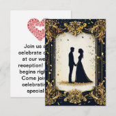 Invitation Silhouette de mariage élégante avec cadre doré orn (Devant / Derrière)