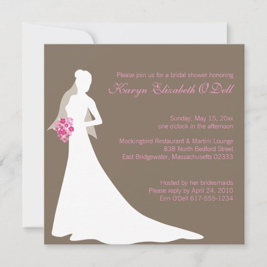 Invitation Silhouette de mariée avec Fête des mariées de fleu (Devant)