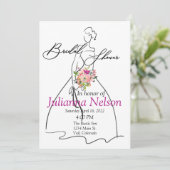 Invitation Silhouette de mariée et douche de mariée à fleurs (Debout devant)