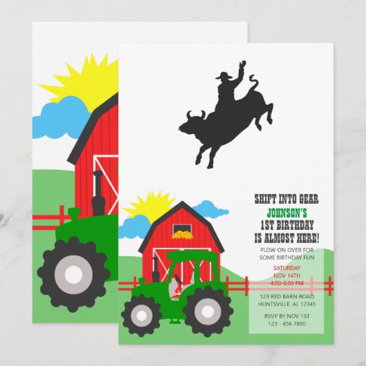 Invitation Silhouette de Rodeo Bull Ride (Devant / Derrière)