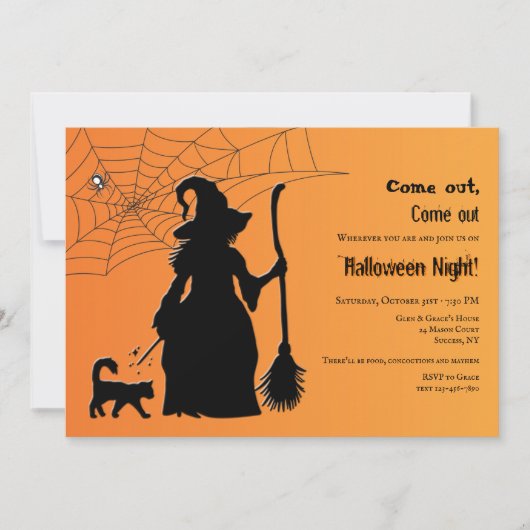 Invitation Silhouette de Sorcière Soirée d'Halloween (Devant)
