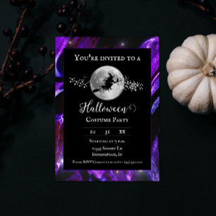Invitation Silhouette de sorcière violette fête d'Halloween