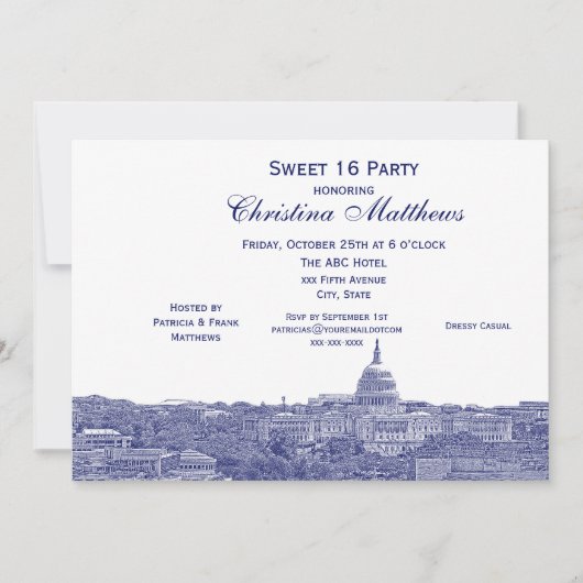 Invitation Silhouette de Washington DC Navy Sweet 16 (Devant)
