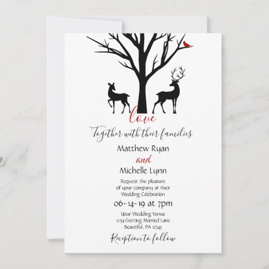 Invitation Silhouette Deer Couple Mariage d'amour hivernal (Devant)