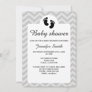 Invitation Silhouette d'empreintes de bébé noir Baby Shower