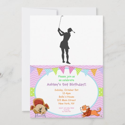 Invitation Silhouette d'une femme jouant au golf (Devant)