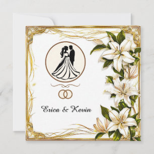 Invitation Silhouette Élégante de Couple Floral