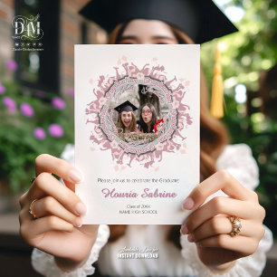 Invitation Silhouette féminine rose moderne de diplômée avec