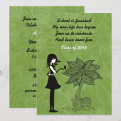 Invitation Silhouette Girl, Papillon et Flower Graduation (Devant / Derrière)