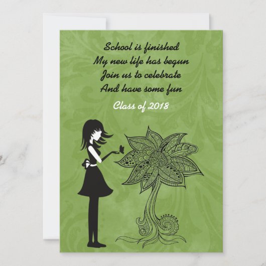 Invitation Silhouette Girl, Papillon et Flower Graduation (Devant)