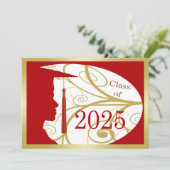 Invitation Silhouette Gold/Red Man 2025 Graduation Party (Debout devant)