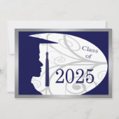 Invitation Silhouette homme argent bleu 2025 Graduation Party (Devant)