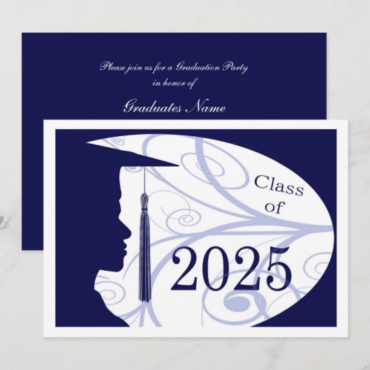 Invitation Silhouette homme blanc et bleu 2025 Graduation Par (Devant / Derrière)