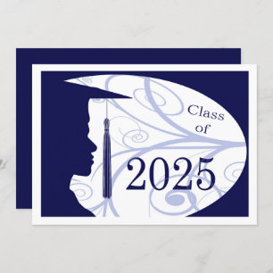 Invitation Silhouette homme blanc et bleu 2025 Graduation Par