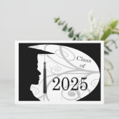 Invitation Silhouette homme blanc et noir 2025 Graduation Par (Debout devant)