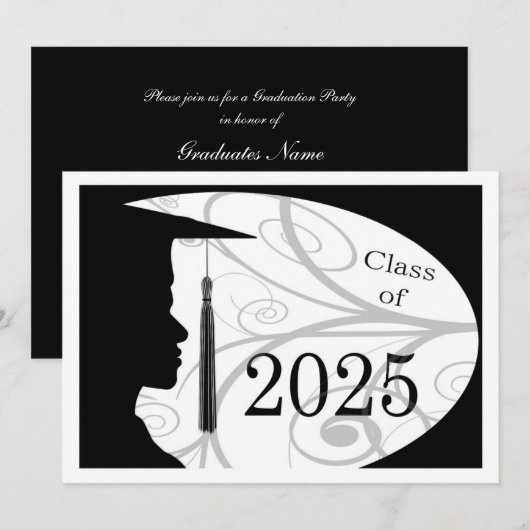 Invitation Silhouette homme blanc et noir 2025 Graduation Par (Devant / Derrière)