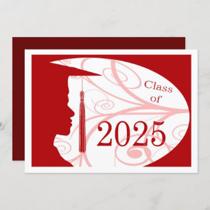 Invitation Silhouette homme blanc et rouge 2025 Graduation Pa