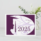 Invitation Silhouette homme blanc/violet 2025 Graduation Part (Debout devant)