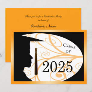 Invitation Silhouette homme orange/noir 2025 Graduation Party