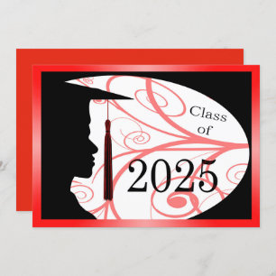 Invitation Silhouette homme rouge et noir 2025 Graduation Par