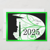 Invitation Silhouette homme vert et noir 2025 Graduation Part (Devant)