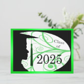 Invitation Silhouette homme vert et noir 2025 Graduation Part (Debout devant)