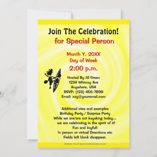 Invitation silhouette joyeuse de canoë kayak (Dos)